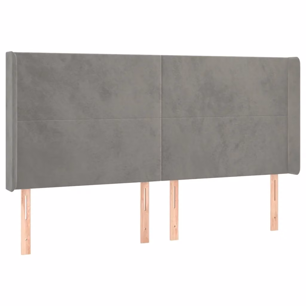 Testiera ad orecchio vidaXL in velluto grigio con struttura in legno e MDF L: 203 cm, P: 16 cm, H: 118/128 cm – 2