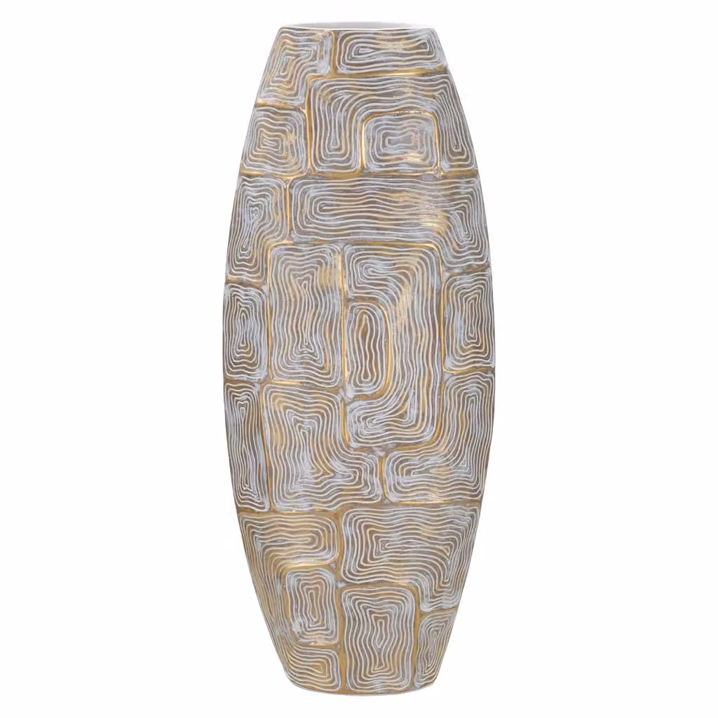 Vaso Bamorasi con disegni geometrici oro e bianco in ceramica per tavolo – 2