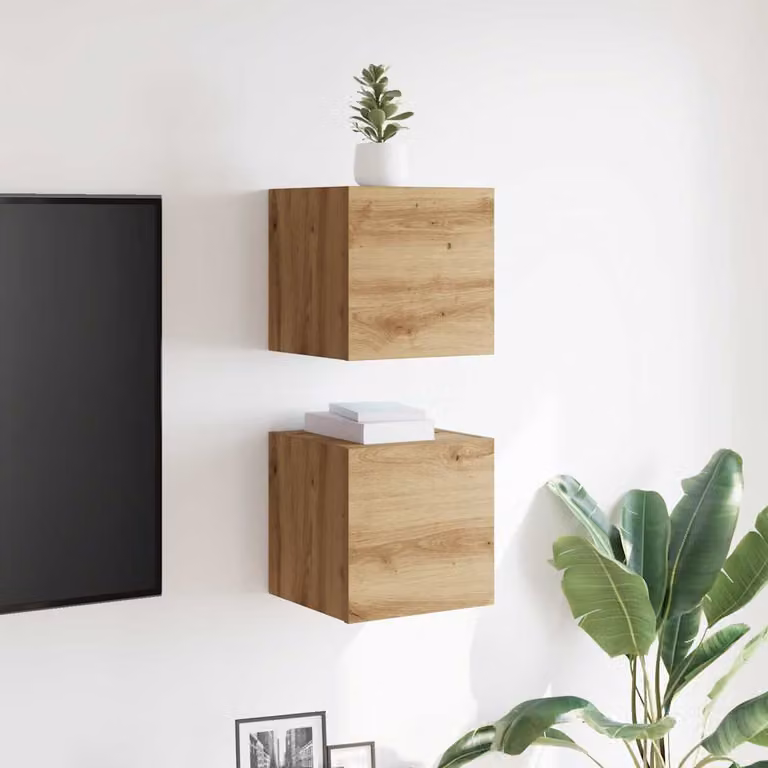 Set di 2 armadietti TV da parete vidaXL in legno marrone stile classico L/P/H: 30,5 x 30 x 30 cm