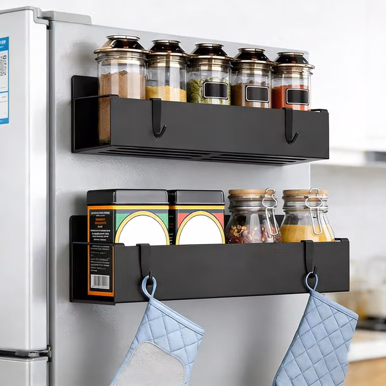 Mensola per erbe magnetica senza forare - 2 pezzi, con ganci per cucina e bagno