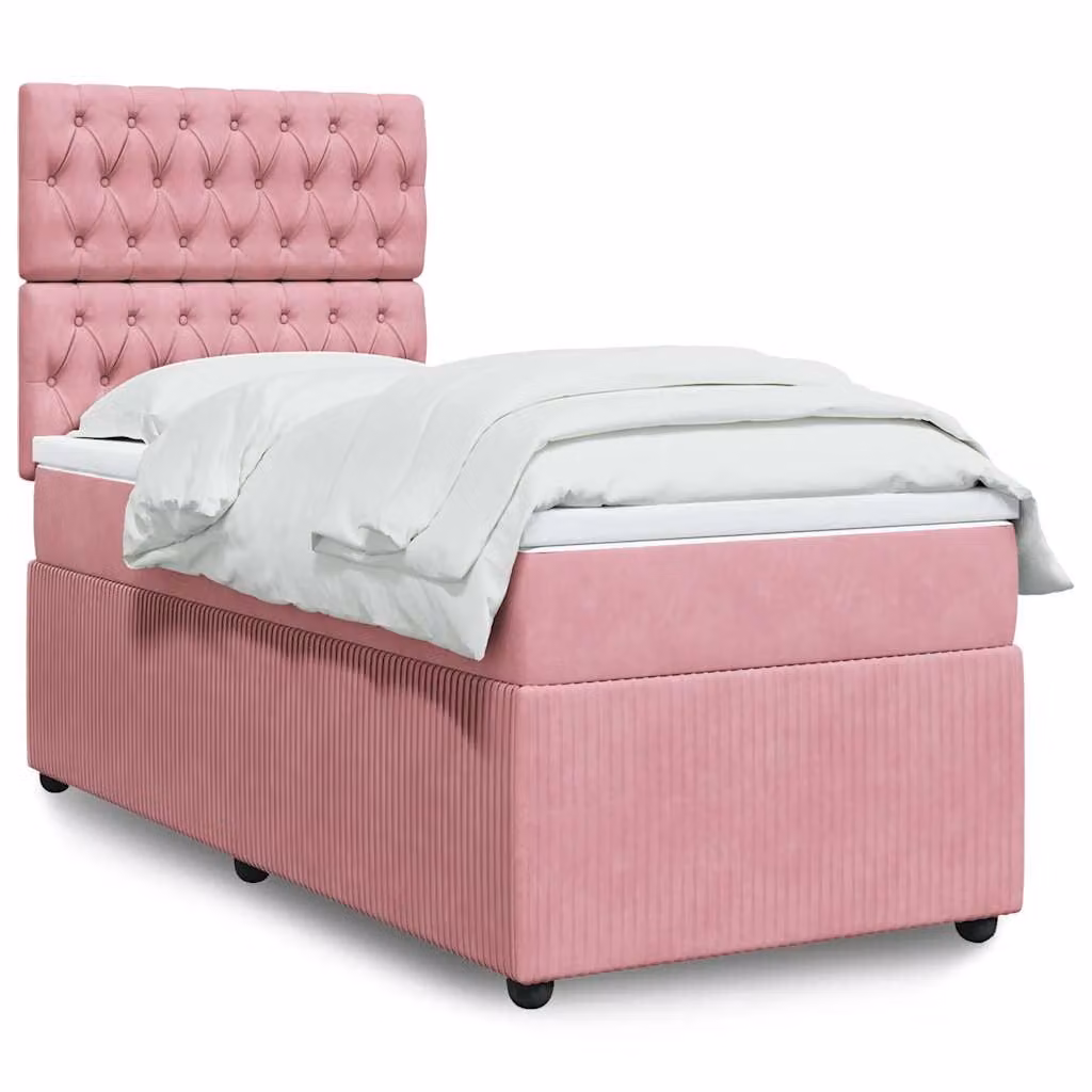 vidaXL Giroletto a Molle con Materasso in Velluto Rosa e Bianco, L/P/H: 90 x 200 cm