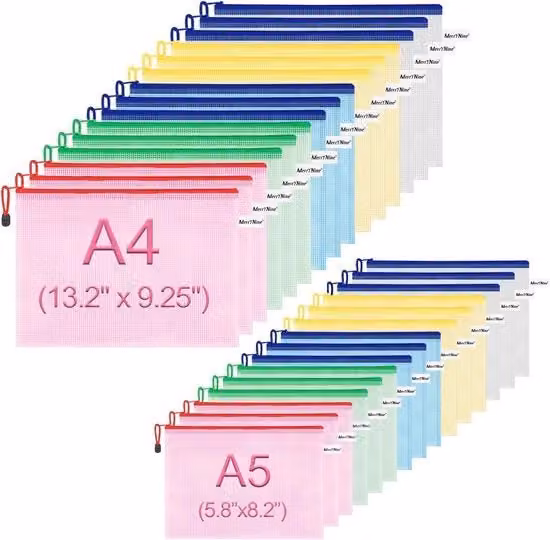 Set di 30 buste porta documenti con chiusura a zip in plastica multicolore per formati A4 e A5 Professional's