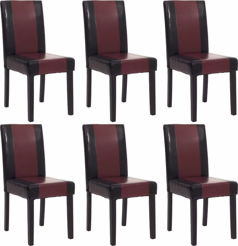 Set di 6 sedie da sala da pranzo Sedie da cucina classiche e intramontabili | A x L x P 90 x 43 x 56 cm | Altezza seduta 45 cm | Pelle finta | Gambe scure | Nero-rosso