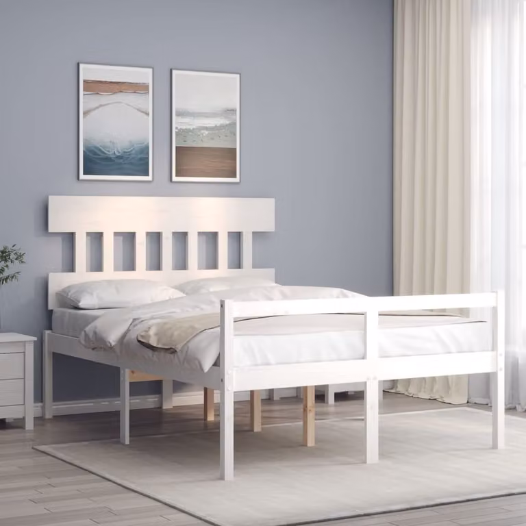 The Living Store Letto Senior con testiera 140x200 cm in legno massiccio bianco
