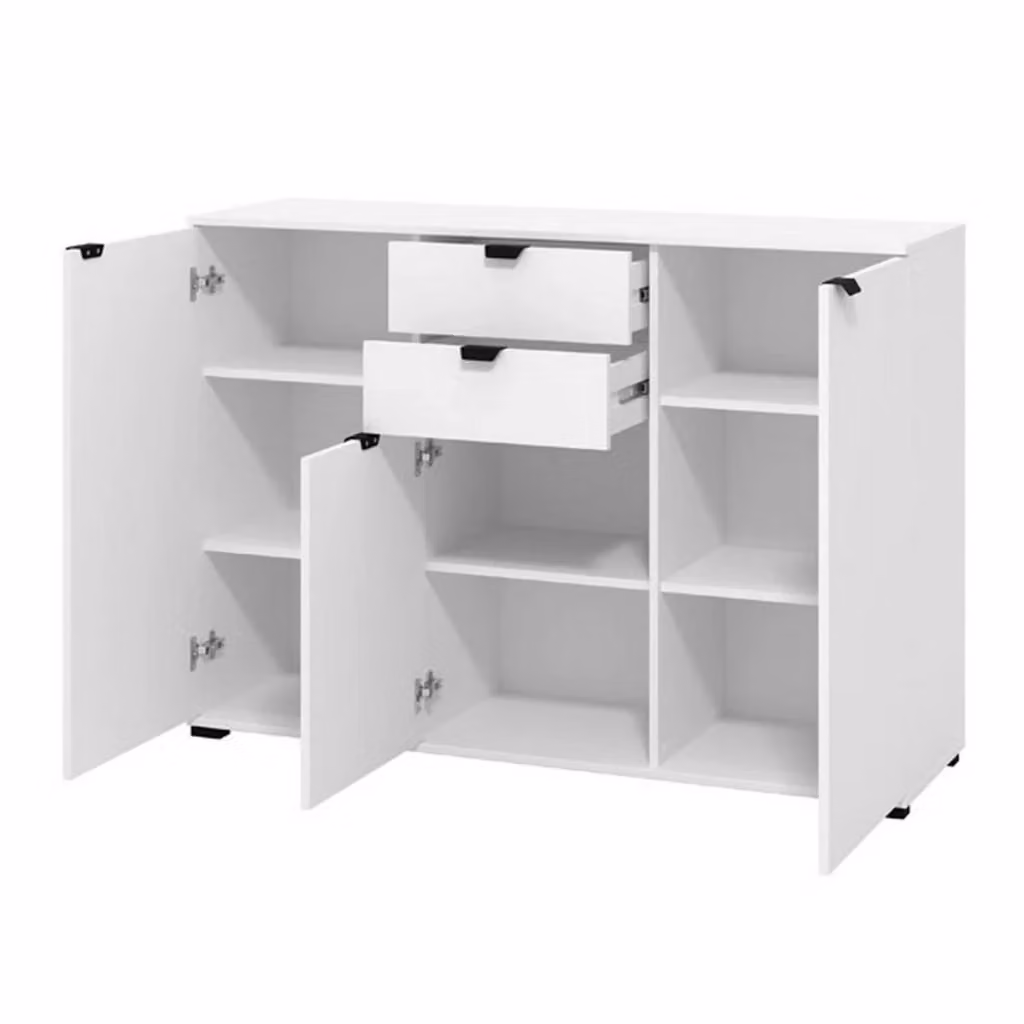 Cassettiera con 2 cassetti Mainarda, Bianco, L 135 cm x P 40 cm x H 95 cm