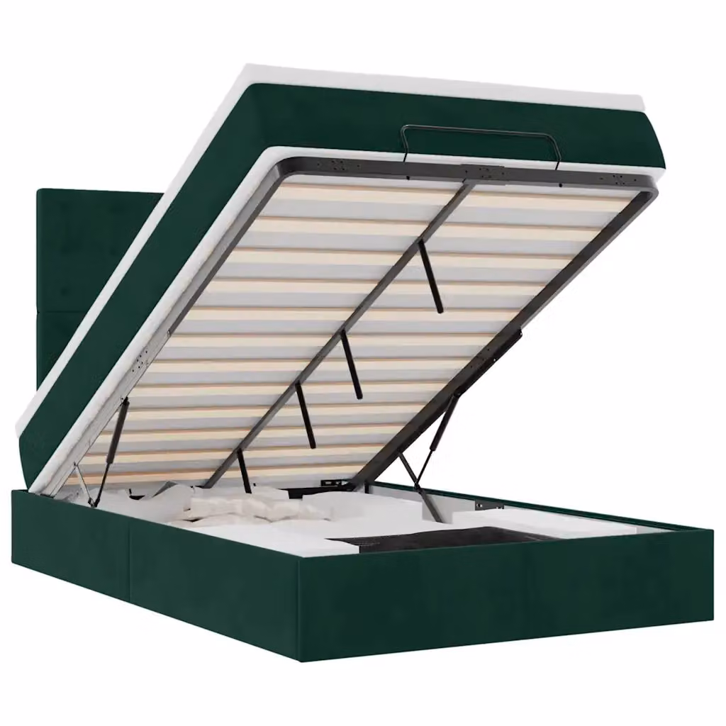 Letto con contenitore a sollevamento vidaXL in velluto verde e bianco con materasso L: 120 cm, P: 200 cm, H: 280 cm – 2