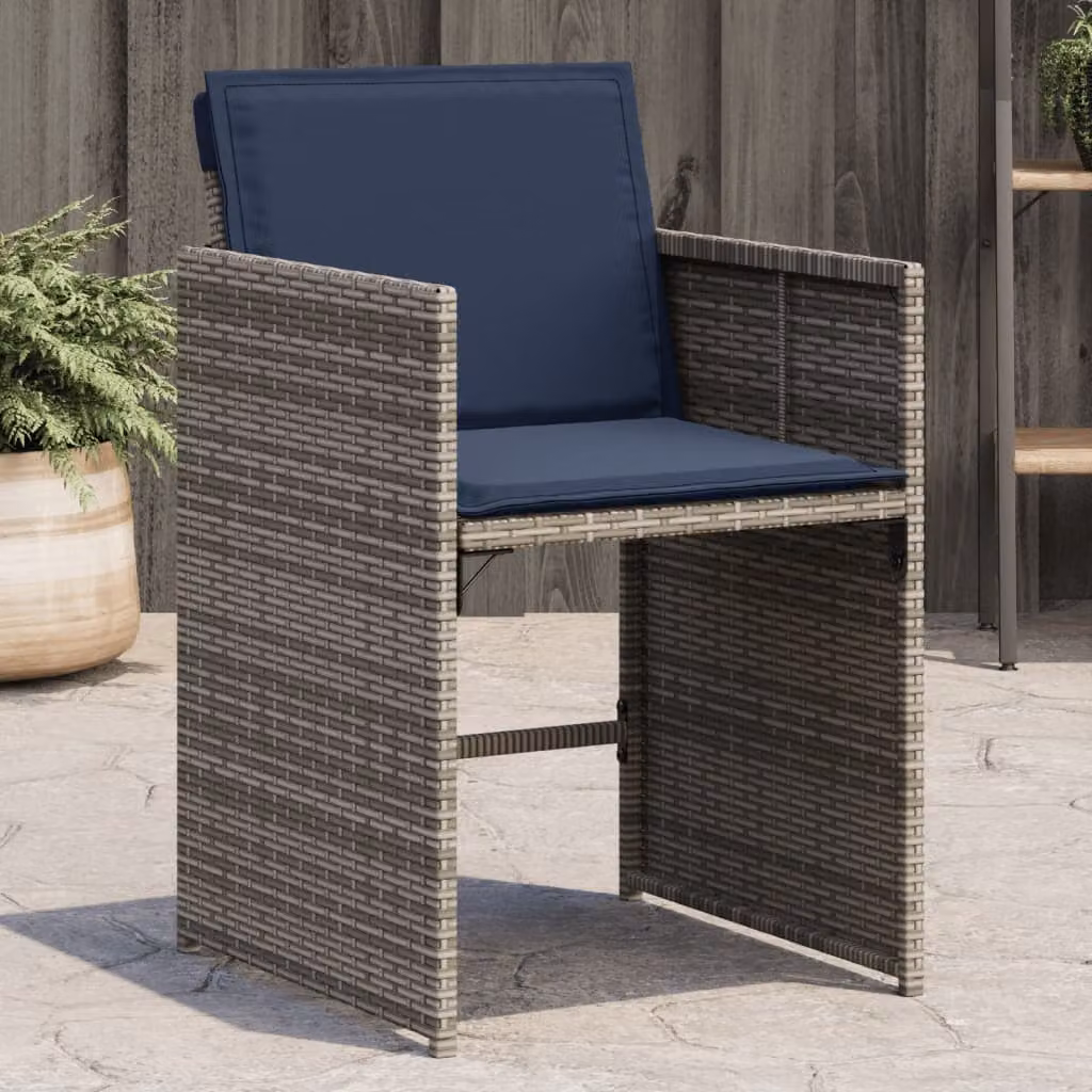 Set di 4 sedie da giardino con cuscini vidaXL in polyrattan grigio e blu con braccioli