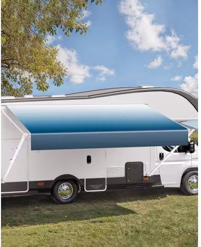Tenda da Sole di Ricambio VEVOR per Camper, Impermeabile in Vinile con Telaio in Lega di Alluminio, Manuale, Blu Sfumato, L: 609,6 cm
