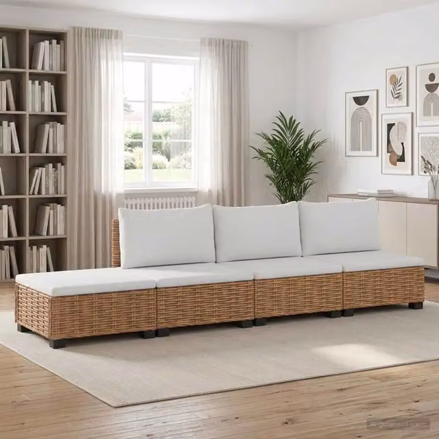Set Lounge 4 Pezzi vidaXL in Polyrattan con Cuscini Beige e Bianco per Giardino e Terrazza