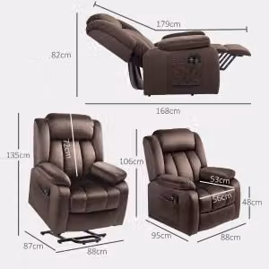 Poltrona Relax Elettrica REDOM in Velluto Marrone con Massaggio e Riscaldamento L: 88 cm, P: 95 cm, H: 106 cm – 2