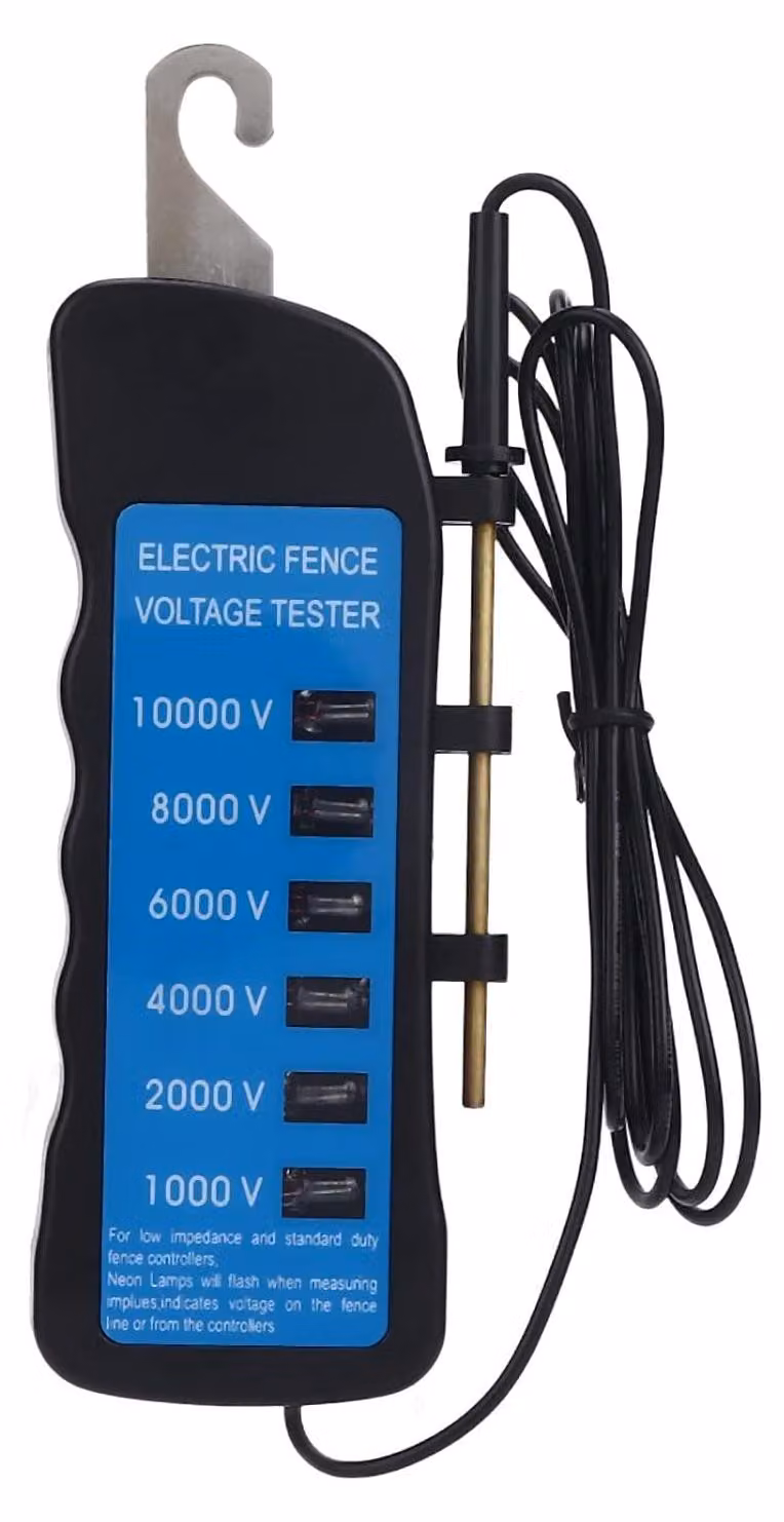 Verificatore di tensione per recinzioni elettriche, da 1 kV a 10 kV, con 6 indicatori luminosi a neon rossi, corpo in ABS, per uso agricolo