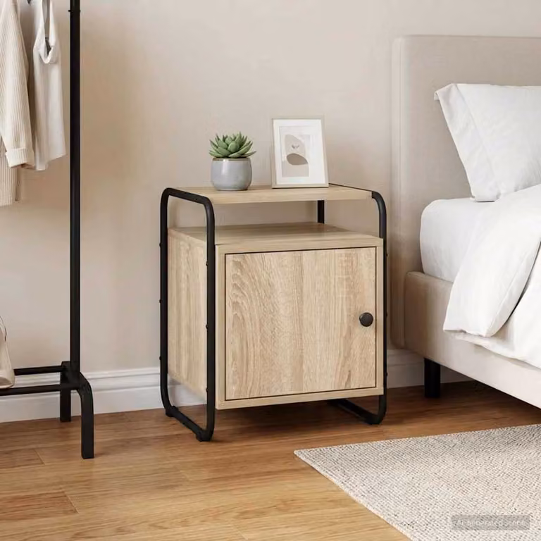 Armadio da notte vidaXL in legno ingegnerizzato e metallo, colore Rovere Sonoma, design moderno per camera da letto