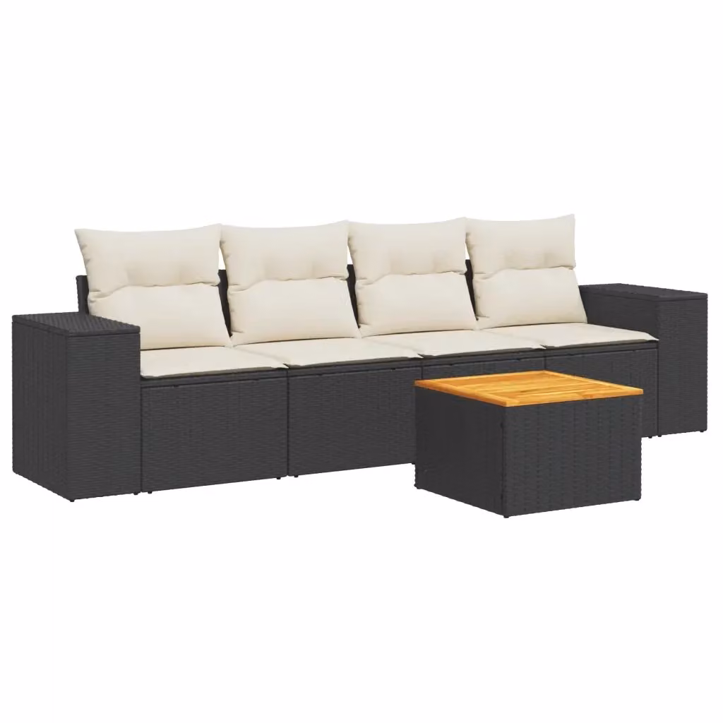Set di divani da giardino vidaXL in 5 pezzi con cuscini in polyrattan nero e tavolo da caffè coordinato – 2