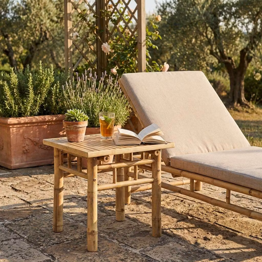 Milani Home - tavolino da giardino, bamboo naturale, marrone chiaro, piano 45 x 45 cm