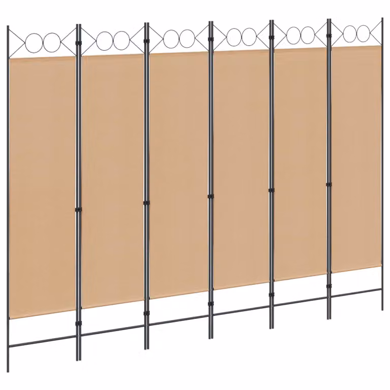 Divisore per stanza vidaXL a 6 pannelli beige in tessuto, L 240 cm x H 180 cm