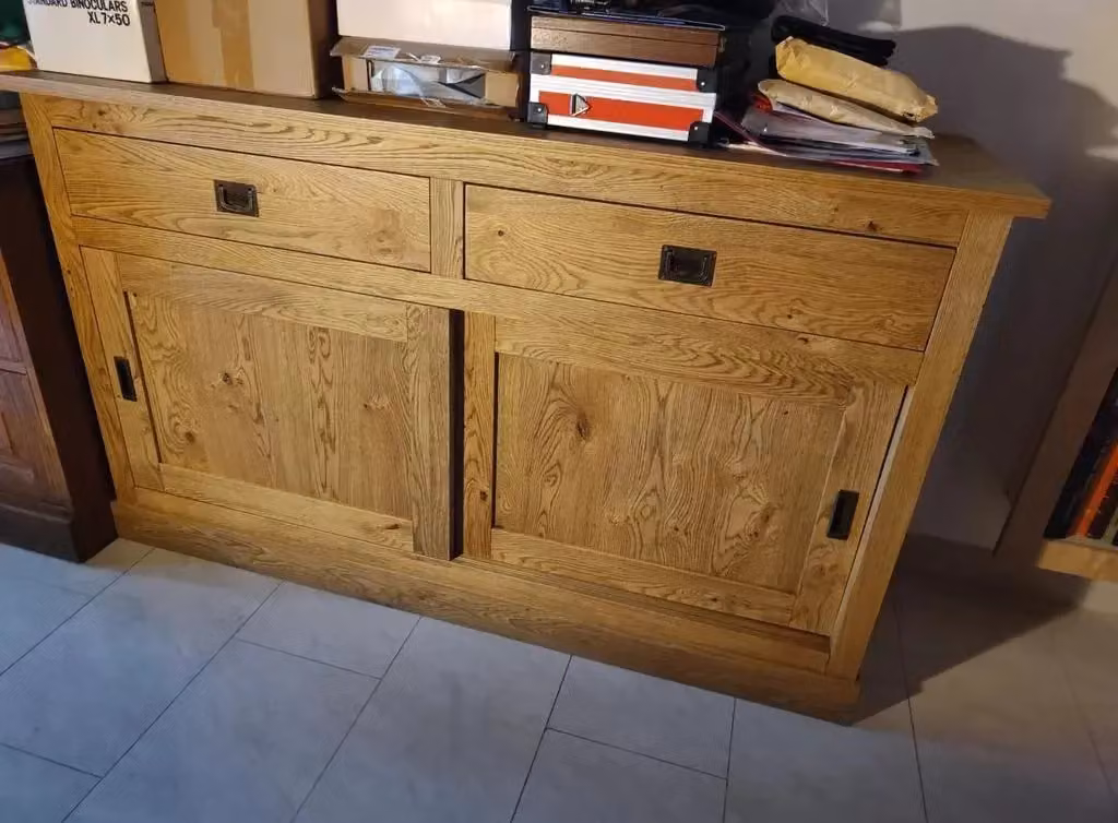 Madia credenza Mobili 2G con 2 ante scorrevoli e 2 cassetti in rovere nodato, L: 150 cm, P: 50 cm, H: 90 cm – 3