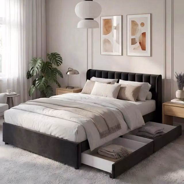 letto imbottito velluto nero 140 x 200 cm