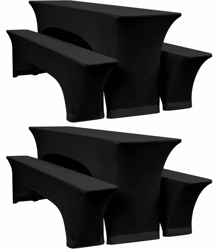 Copri tavoli per birreria, set da 2, colore nero, elasticizzati, dimensioni 220 x 50 x 70 cm, adatti per tavoli da birreria