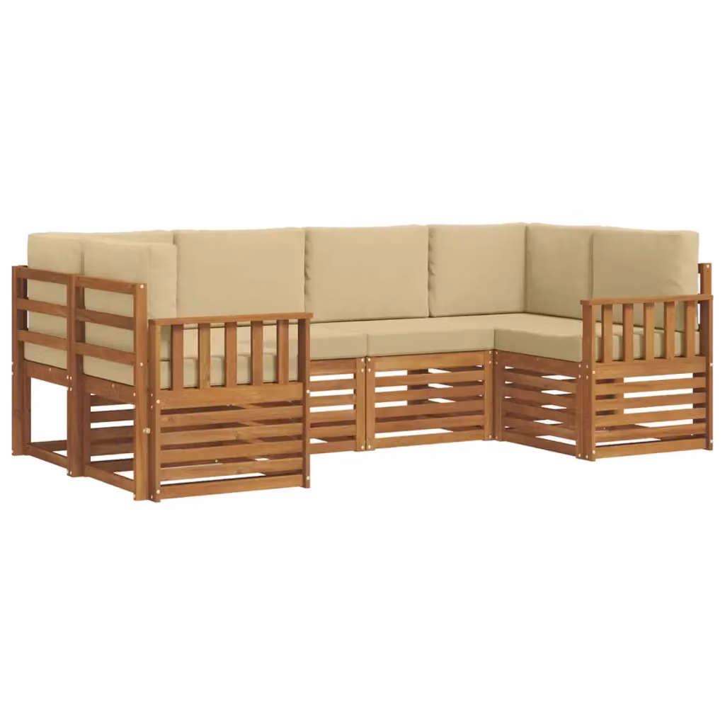 Set di divani da esterno a L vidaXL in legno di acacia con cuscini, marrone e beige – 2