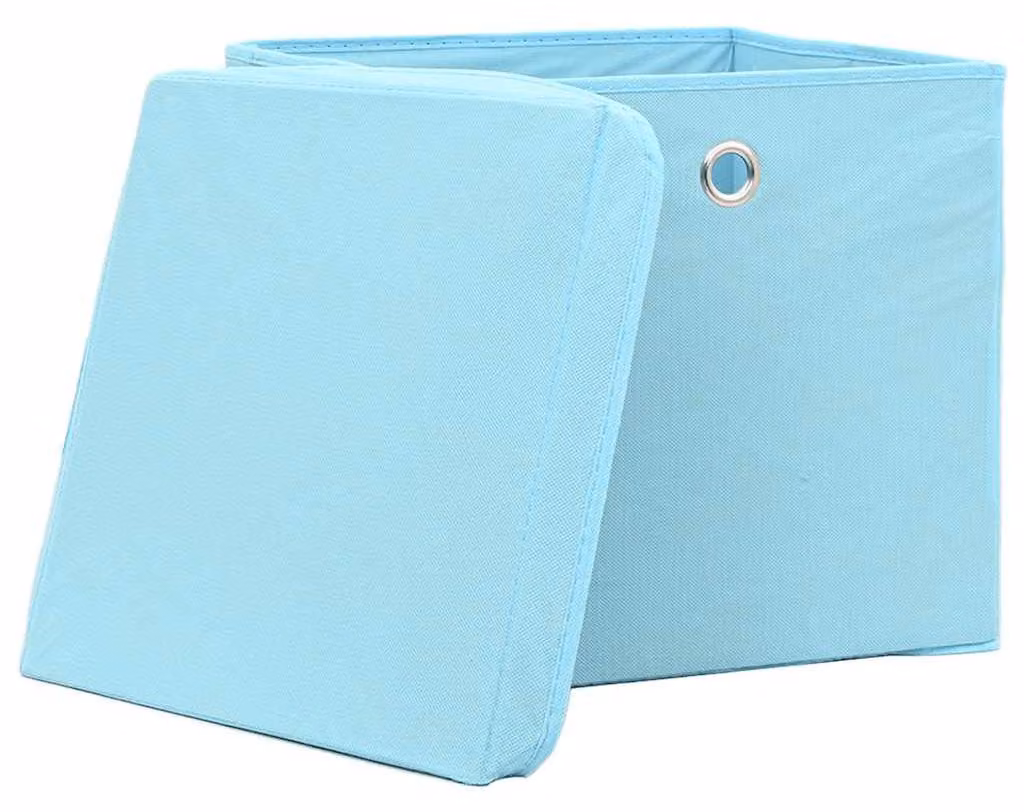vidaXL Scatole portaoggetti con coperchio 4 pz. Tessuto blu baby 32x32x32cm
