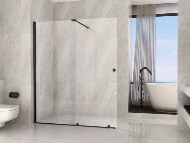 Parete doccia walkin nero scorrevole, cristallo 8mm trasparente 120cm H195cm Tevaglas Bluern