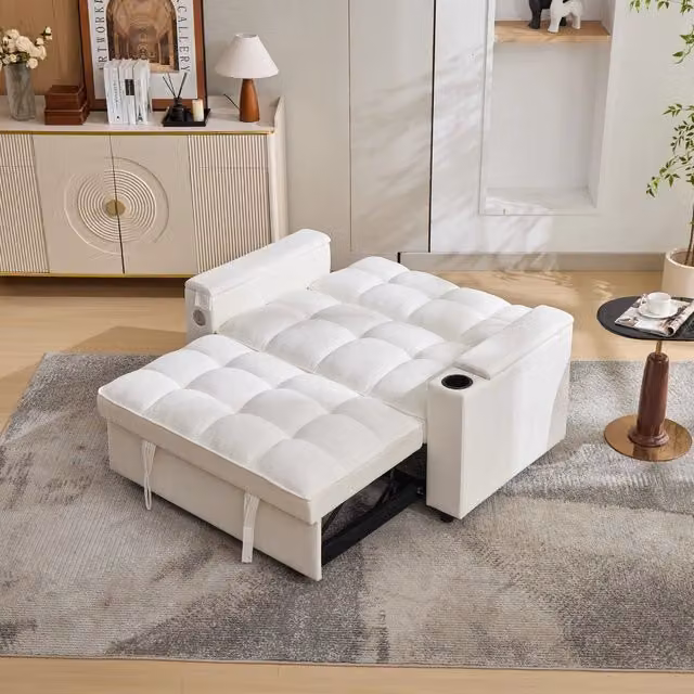 Divano Letto 3 in 1 Estraibile 2 Posti con Tavolo ¨C MINIMAL ¨C Beige