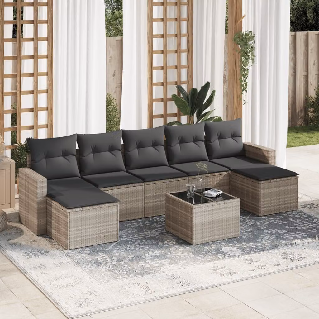 Maison Exclusive - Set Divano da Giardino 8pz con Cuscini Grigio Chiaro Polyrattan