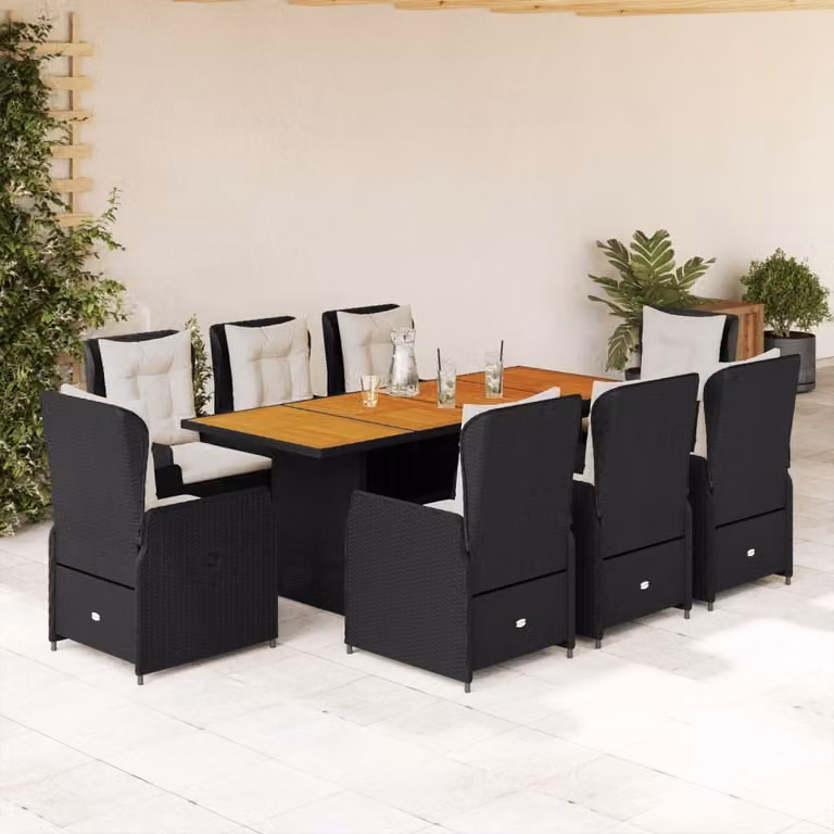 Maison Exclusive - Set da Pranzo da Giardino 9 pz con Cuscini Nero in Polyrattan