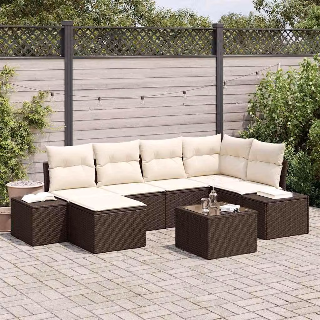 Maison Exclusive - Set Divano da Giardino 6 pcs Marrone e Crema polyrattan