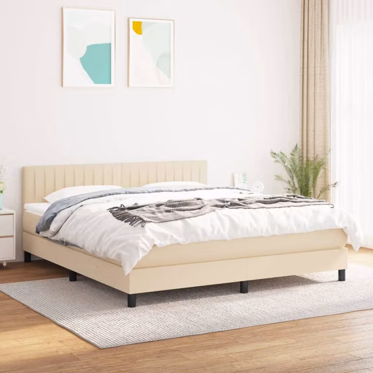 vidaXL Letto Ibrido con Giroletto a Molle e Materasso a Tasche in Tessuto Beige e Bianco L/P/H: 160 x 200 x 88 cm