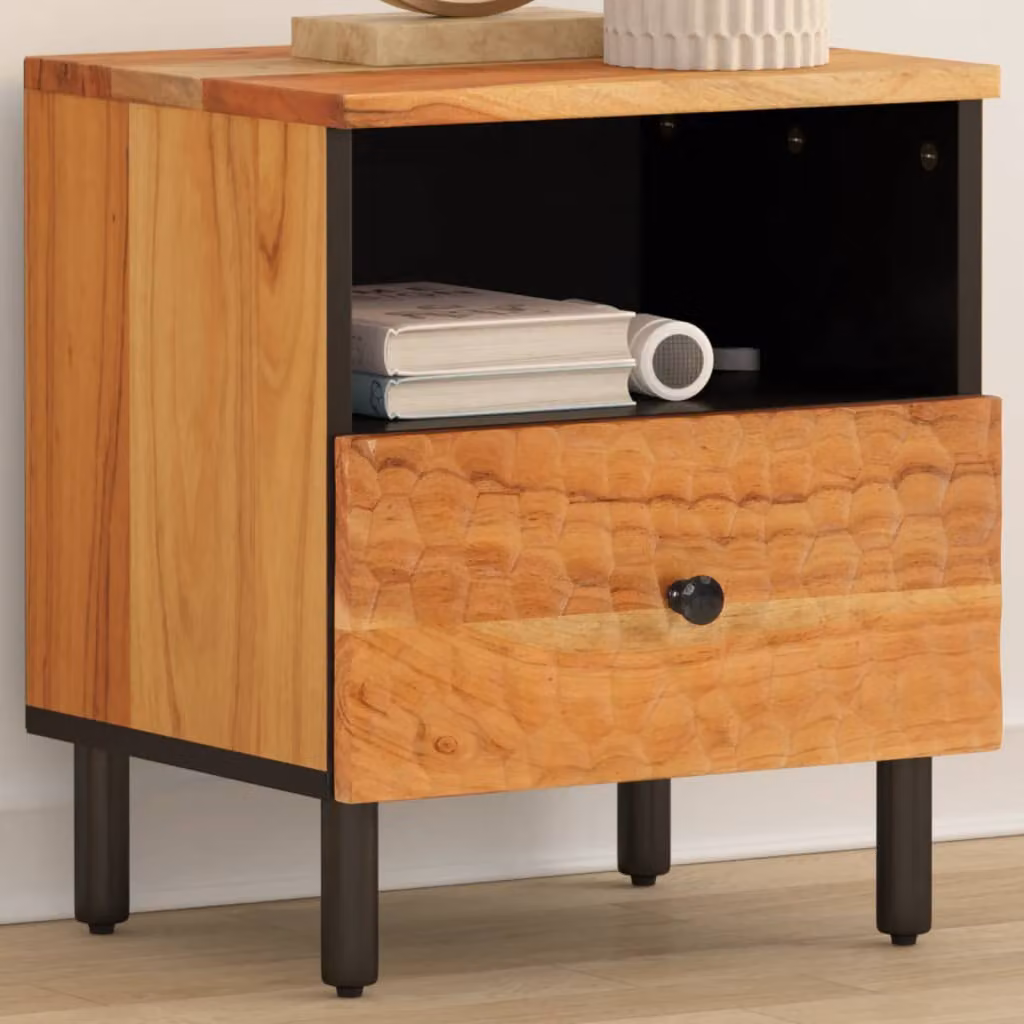 vidaXL Comodino Moderno in Legno di Acacia e Metallo, Marrone, L 40 cm x P 33 cm x H 46 cm