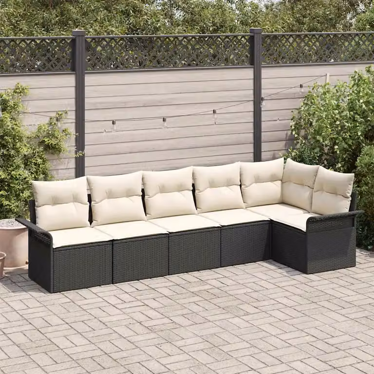 Set Divano da Giardino a L vidaXL in Polyrattan Nero con Cuscini e Struttura in Acciaio