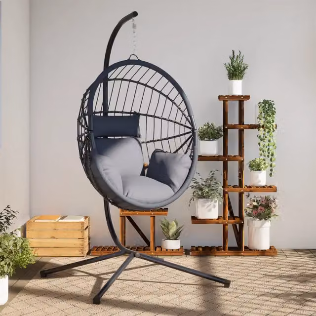 Sedia Uovo Sospesa e Supporto Grigio Chiaro Polyrattan/Acciaio 4007406