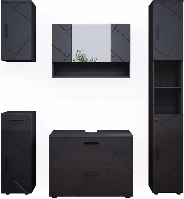 Set mobili bagno Irma Antracite lucido 5 pezzi Vicco