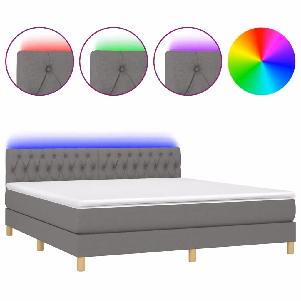 vidaXL Letto Ibrido con Materasso e Illuminazione LED, Grigio e Bianco, L/P/H: 180 x 200 x 78 cm – 2