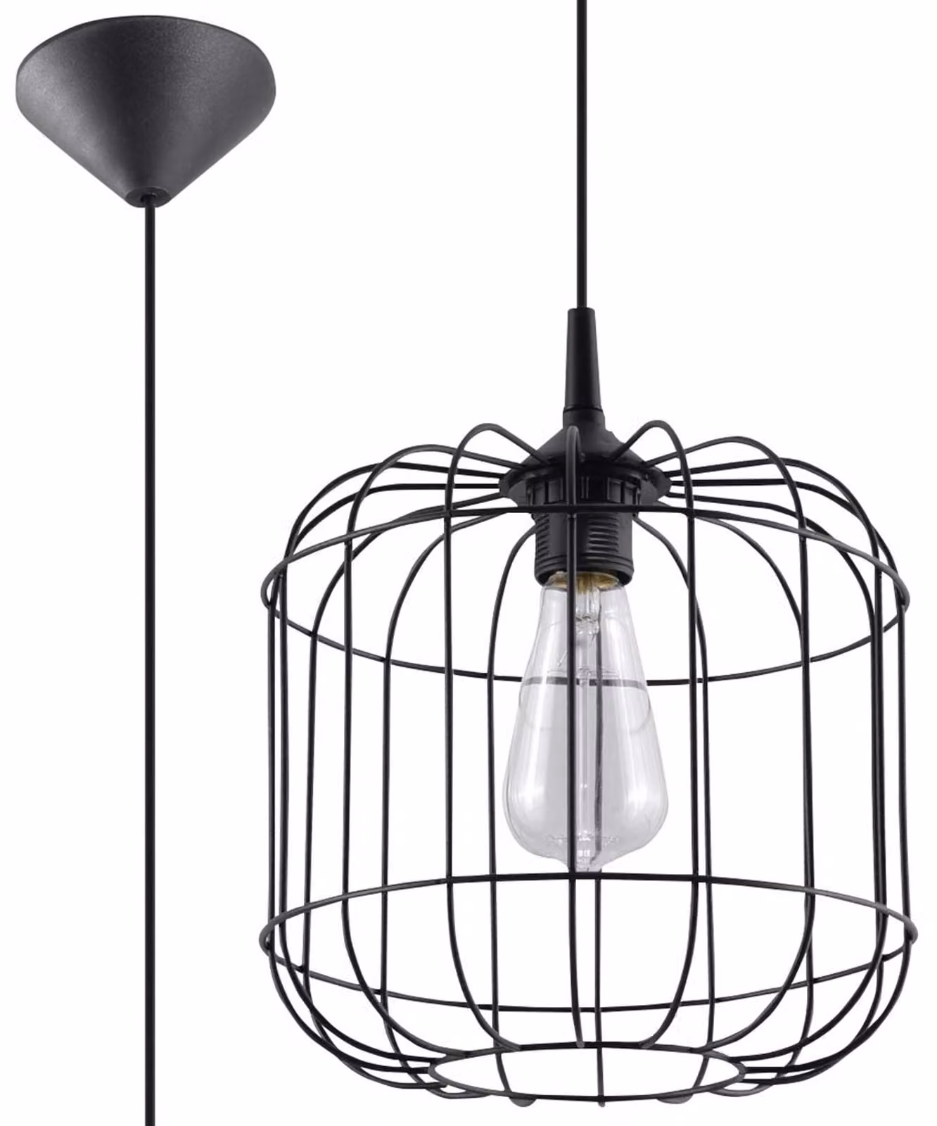 Lampada a sospensione CELTA nera 1xE27 15W acciaio 95x23x23cm Sollux Lighting