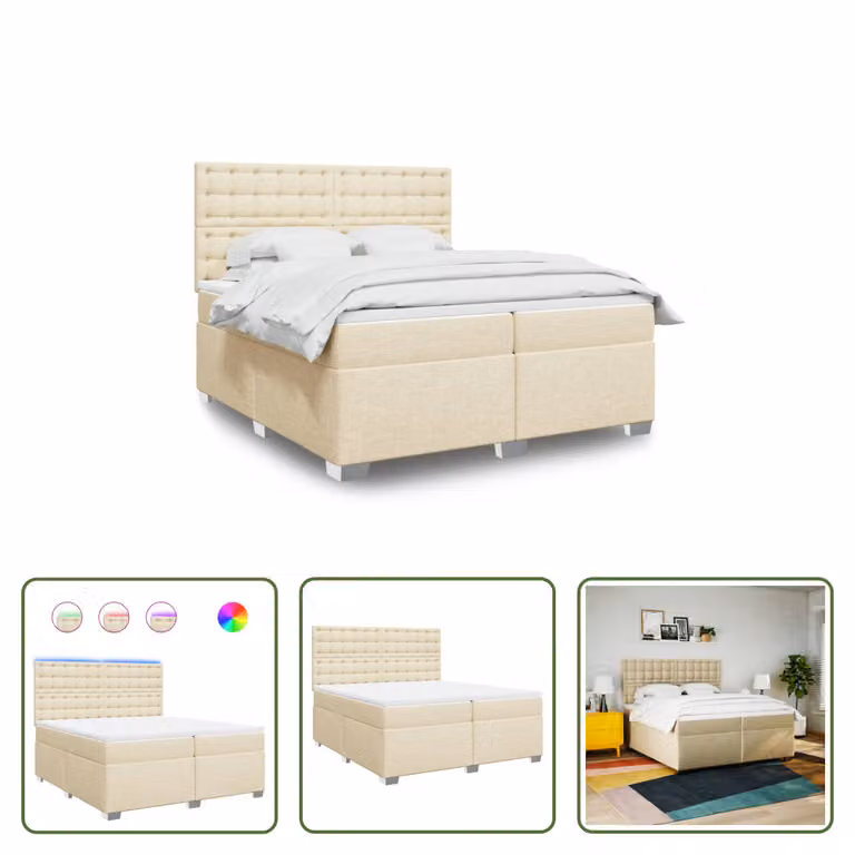 The Living Store Letto a molle con materasso crema 200x200 cm in tessuto