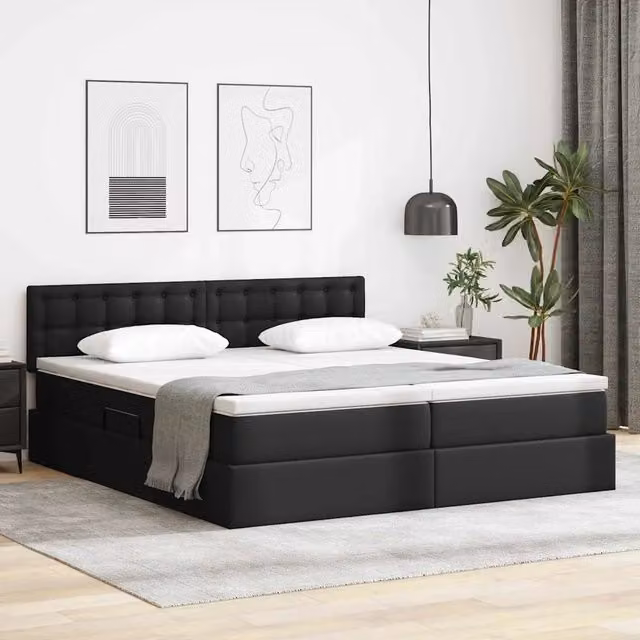 Letto con contenitore vidaXL in pelle sintetica nera con illuminazione LED e porte USB, L/P: 200 x 200 cm – 1