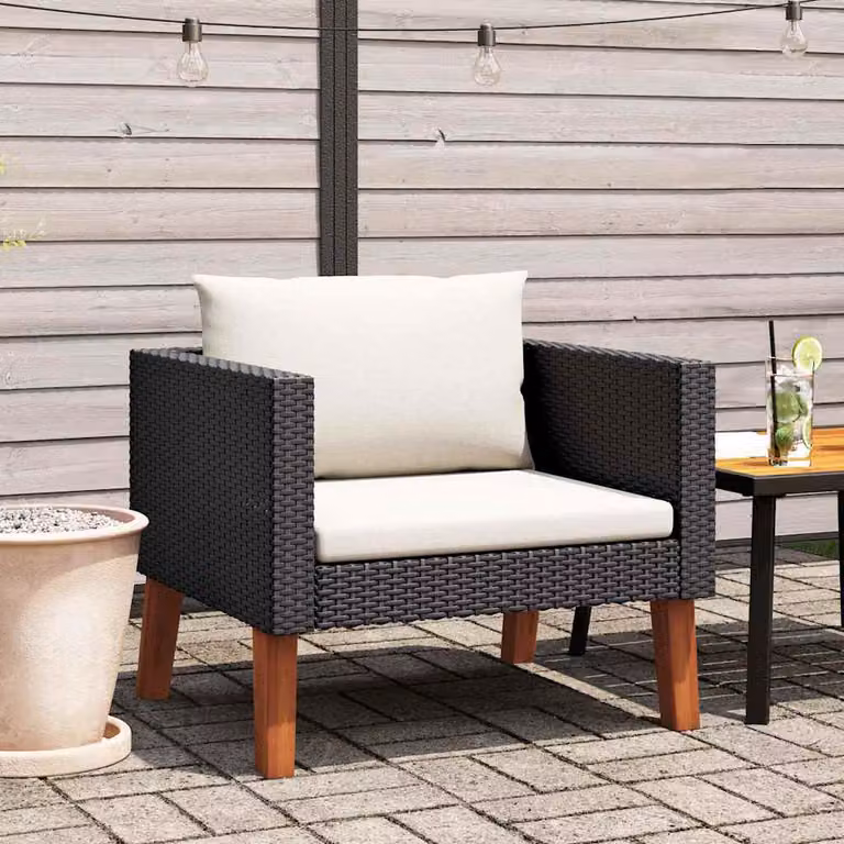 vidaXL Divano da Giardino Singolo Moderno in Polyrattan e Metallo con Cuscini Nero e Beige