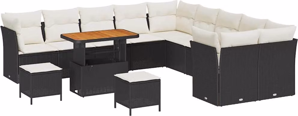 Set Divano da Giardino 13 pcs Nero polyrattan