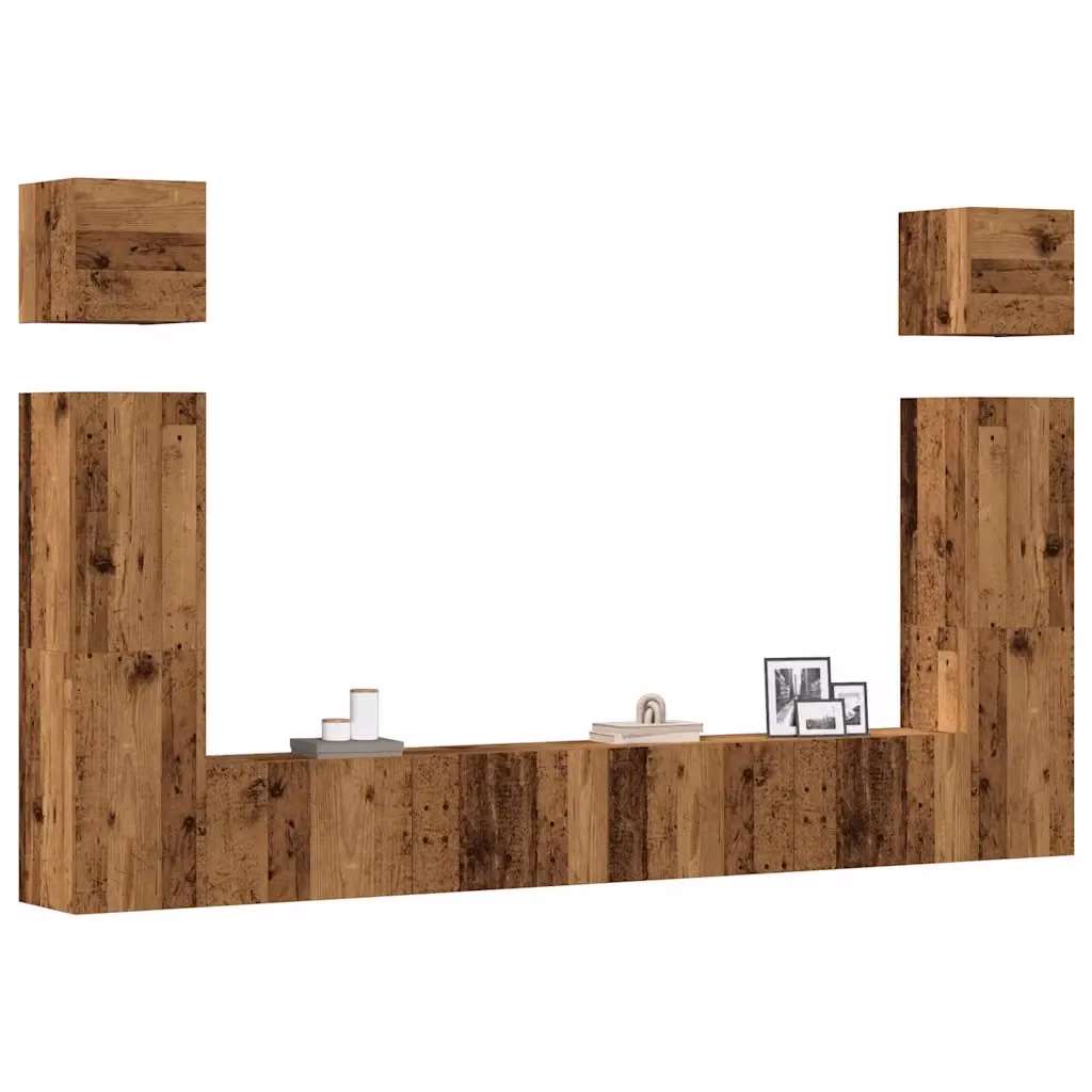 Set di 6 pezzi Mobile TV da parete in legno antico color marrone per soggiorno – 2