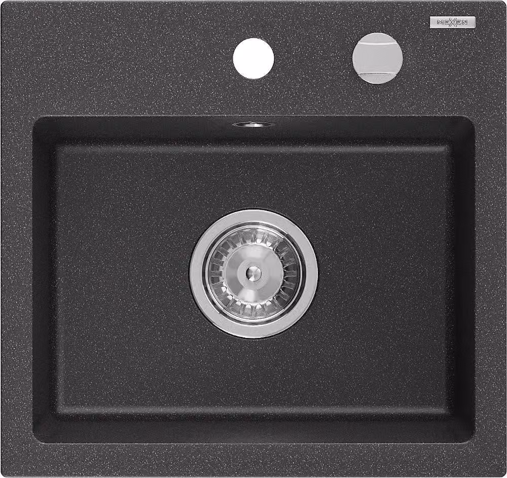Mexen Milo lavello in granito 1-vasca 435 x 410 mm, nero maculato, sifone cromo - 6505441000-76