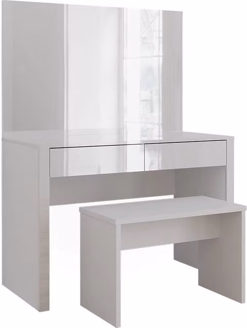 Tavolino da toilette Annabelle Bianco lucido/Bianco 110 cm con specchio e panca Vicco