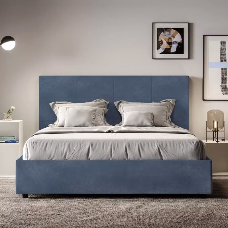Letto matrimoniale con contenitore Mika di Ityhome in microfibra blu L: 160 cm, P: 230 cm, H: 122 cm – 2