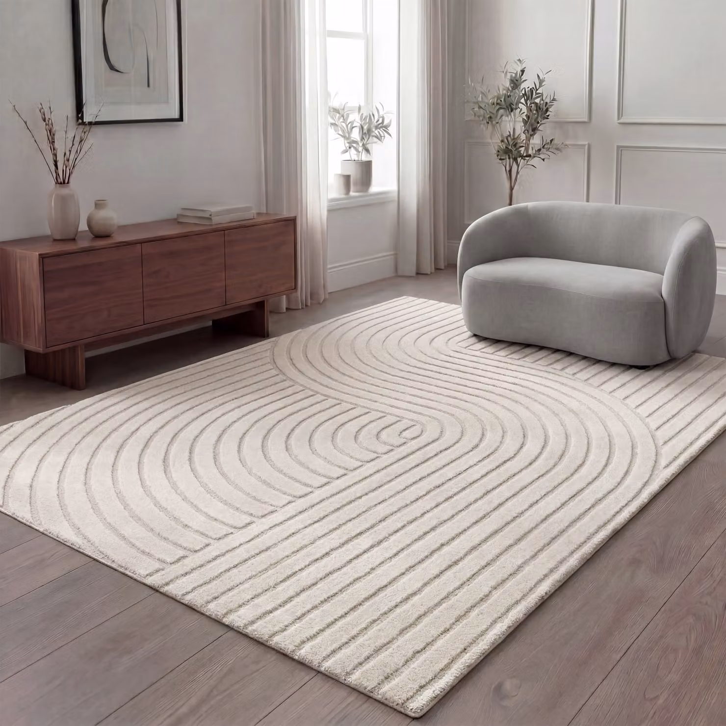 Tappeto moderno Aurora beige con effetto alto-basso, stile scandinavo geometrico, L: 280 cm x P: 200 cm – 2