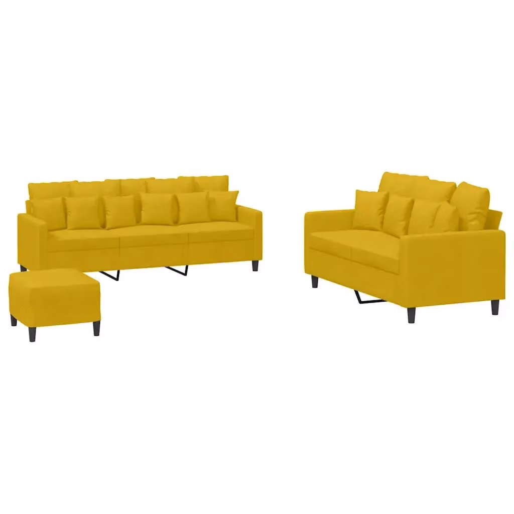 Set di divani 3 pezzi vidaXL in velluto giallo con pouf e cuscini per soggiorno moderno – 2