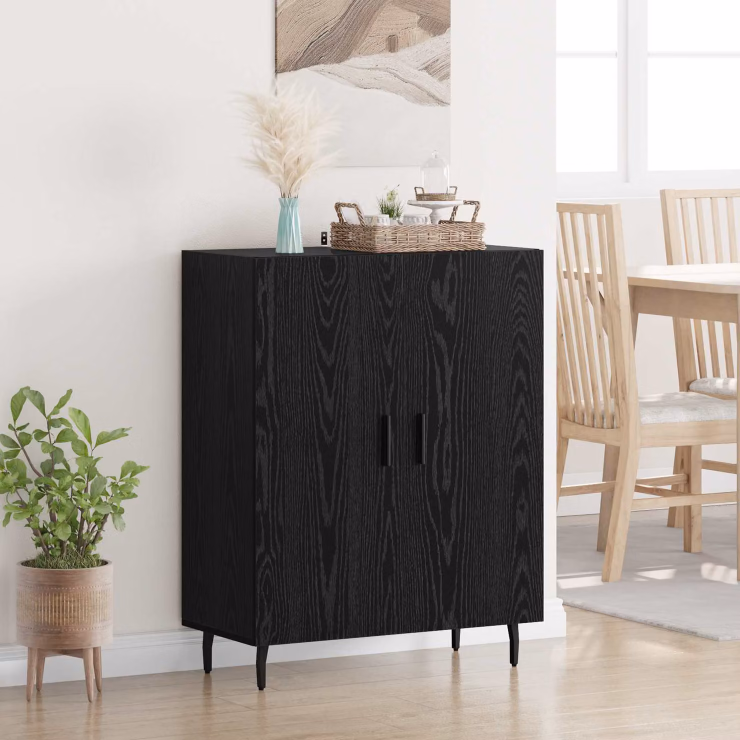 Credenza moderna vidaXL in legno ingegnerizzato MDF, colore nero, L: 69,5 cm, P: 34 cm, H: 90 cm
