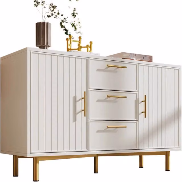 Armoire de rangement - Xylo - 120x40x75cm - Blanc - 2 portes 3 tiroirs