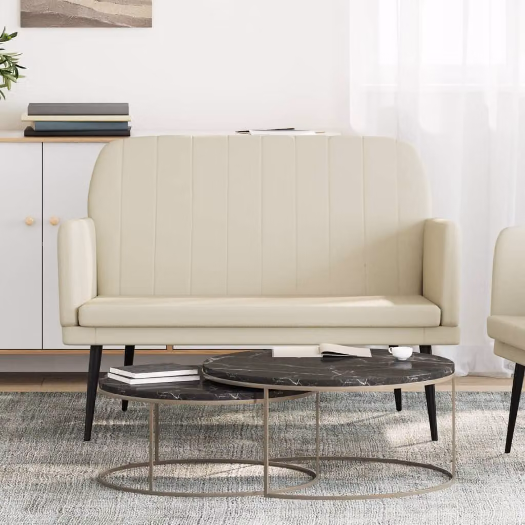 Panca vidaXL in similpelle beige con braccioli e struttura in metallo L: 107 cm, P: 80 cm, H: 81 cm