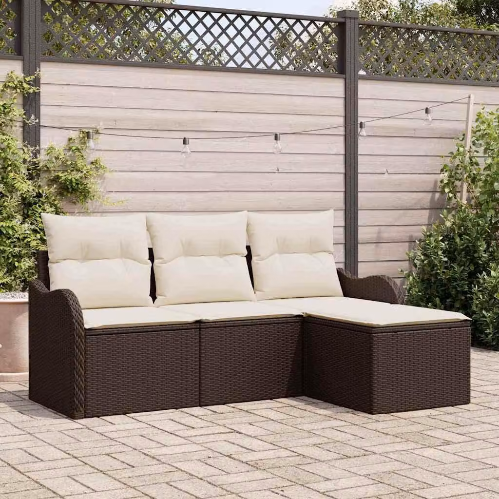 Maison Exclusive - Set Divano da Giardino con cuscino 4 pcs Marrone Poly Rattan